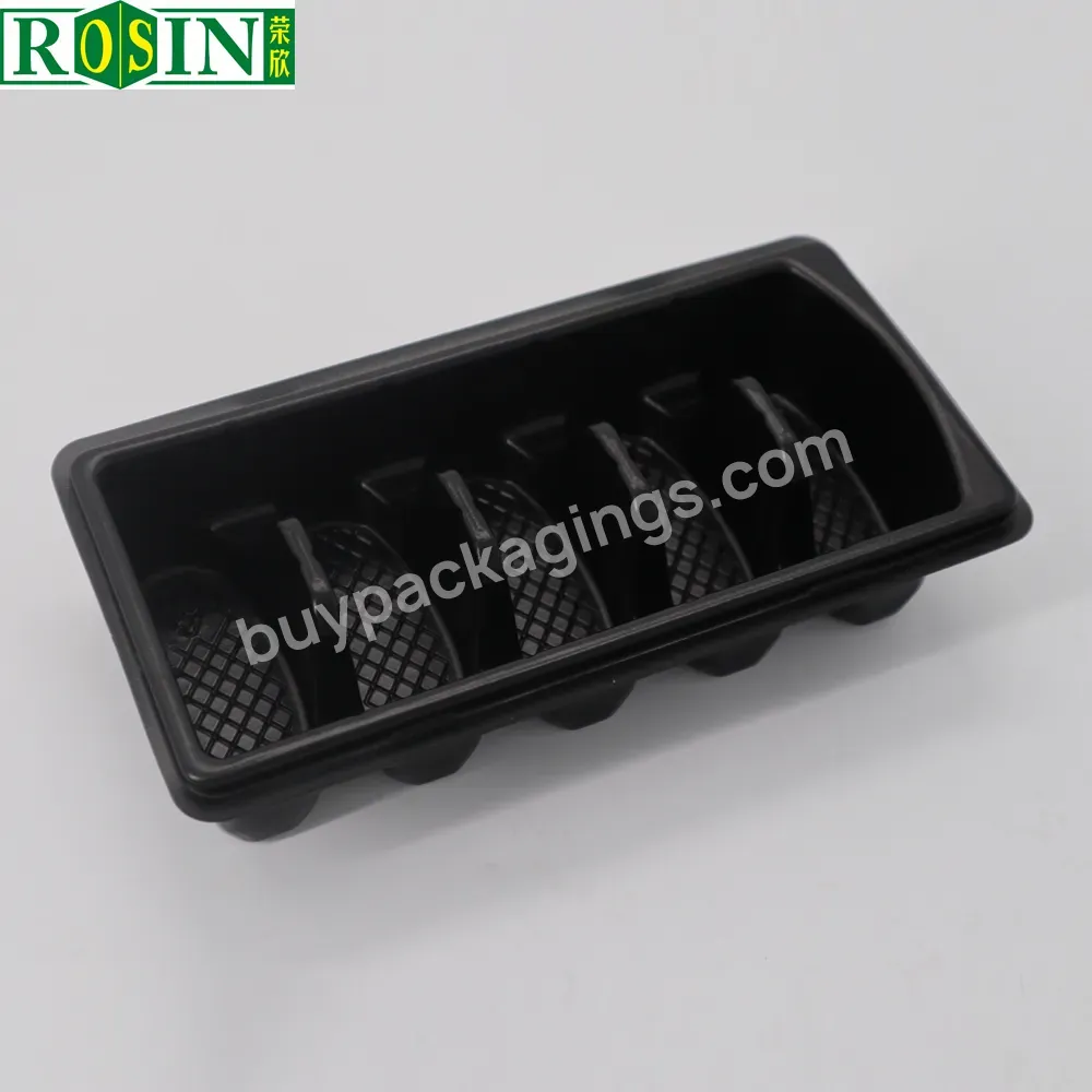 Disposable Black Food Container Pp Plastic Dumpling Tray 5 Compretment With Lid