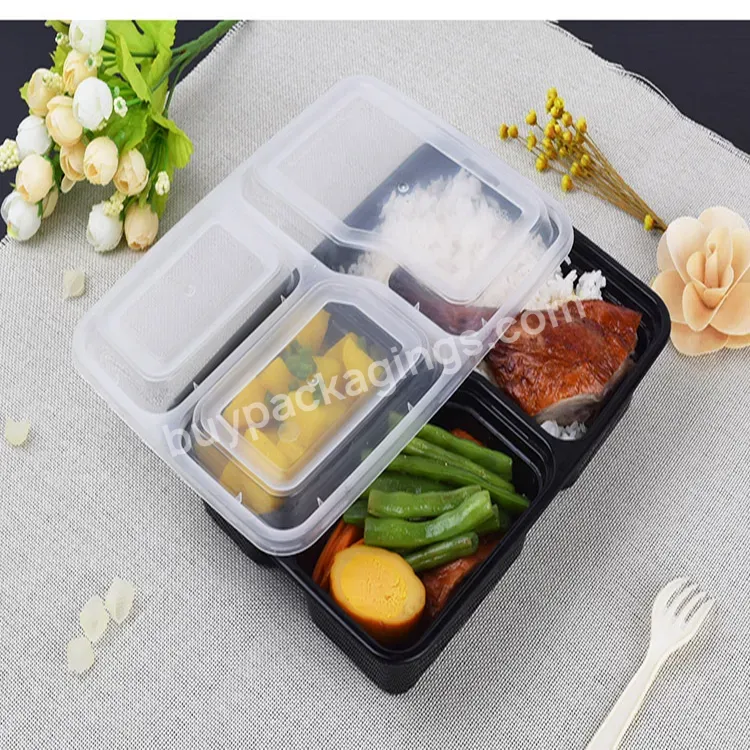 Disposable Black Rectangle Pp Green Fruit Vegetable Fast Food Takeaway Lunch Box