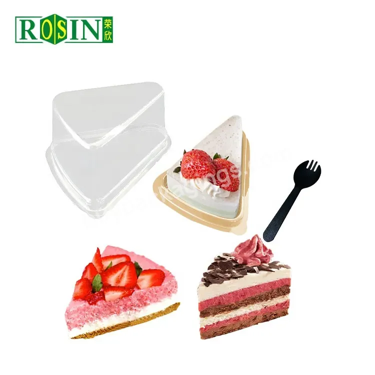 Disposable Clear Food Packaging Container Plastic Mini Pet French Mousse Triangle Cake Slice Container Box With Fork