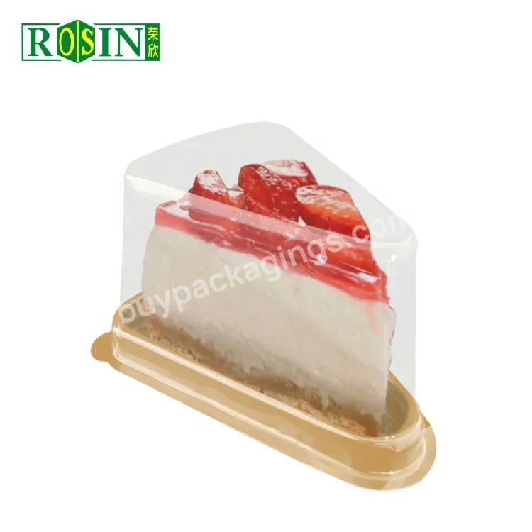 Disposable Clear Food Packaging Container Plastic Mini Pet French Mousse Triangle Cake Slice Container Box With Fork