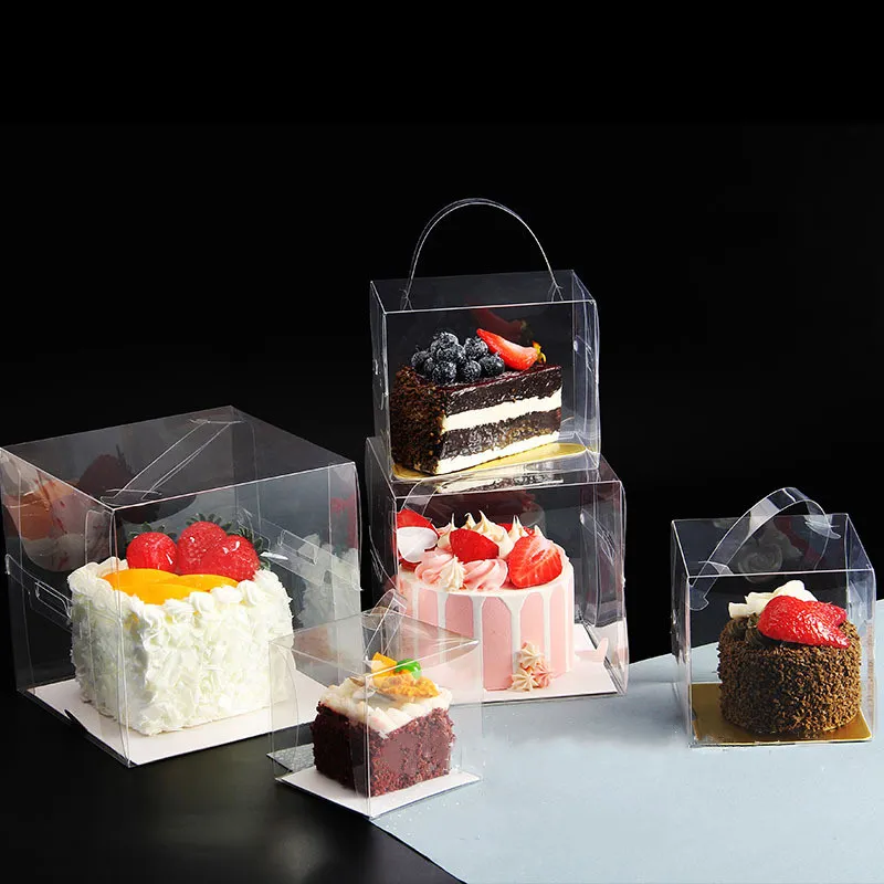 Disposable Clear Portable Small Mini Cake Box With Handle