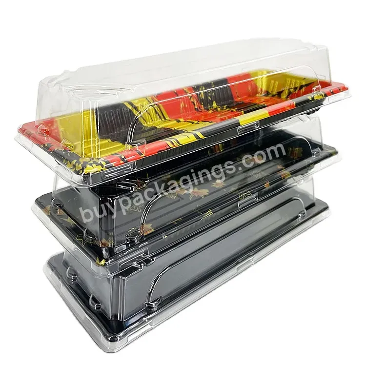 Disposable Custom Food Packaging Takeaway Black Plastic Sushi Packaging Container With Lid