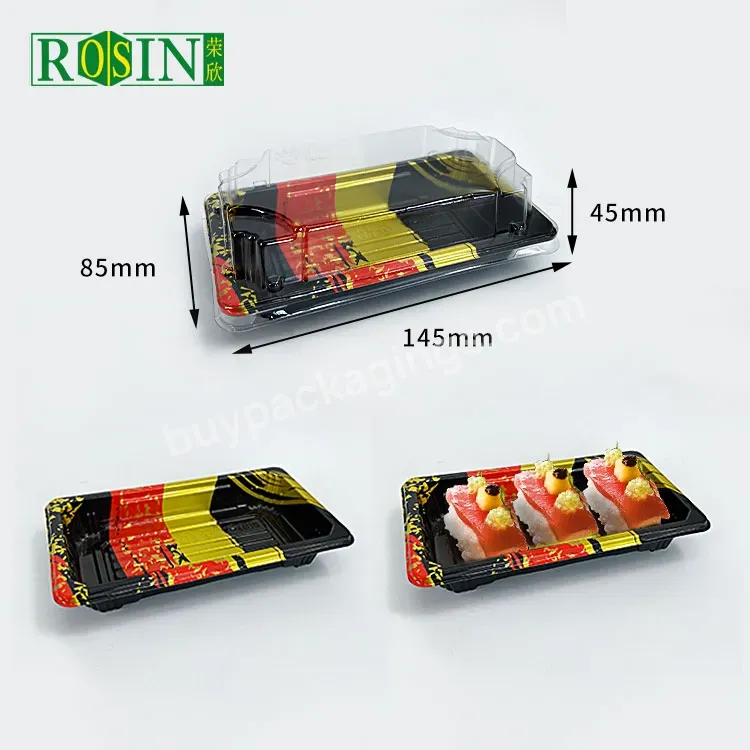 Disposable Custom Food Packaging Takeaway Black Plastic Sushi Packaging Container With Lid