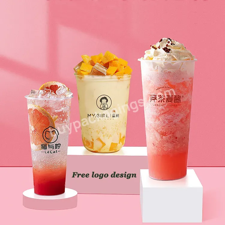 Disposable Custom Logo Commercial Milk Tea Cups Transparent Plastic Beverage Fruit Juice Cup