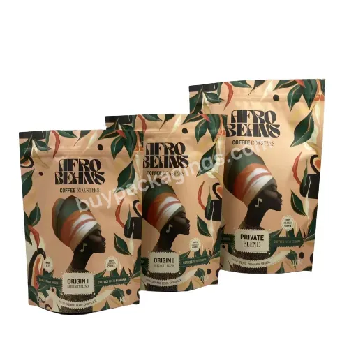 Disposable Customize Biodegradable Brown Coffee Ziplock Bag Food Packaging Kraft Paper Stand Up Pouch Kraft Paper Bag