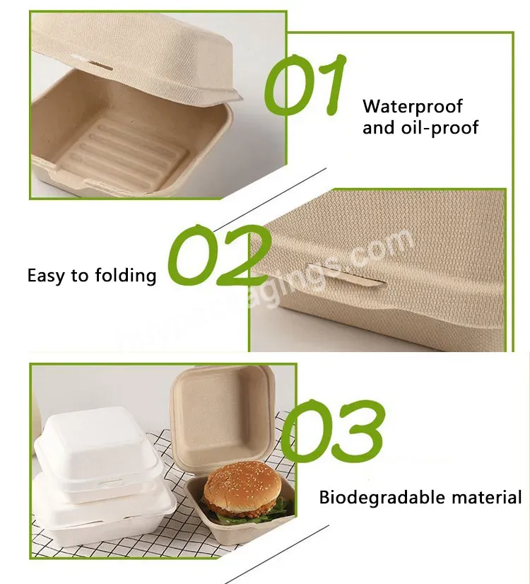 Disposable Food Grade Hamburger Box Material Food Grade Burger Box Bagasse Box