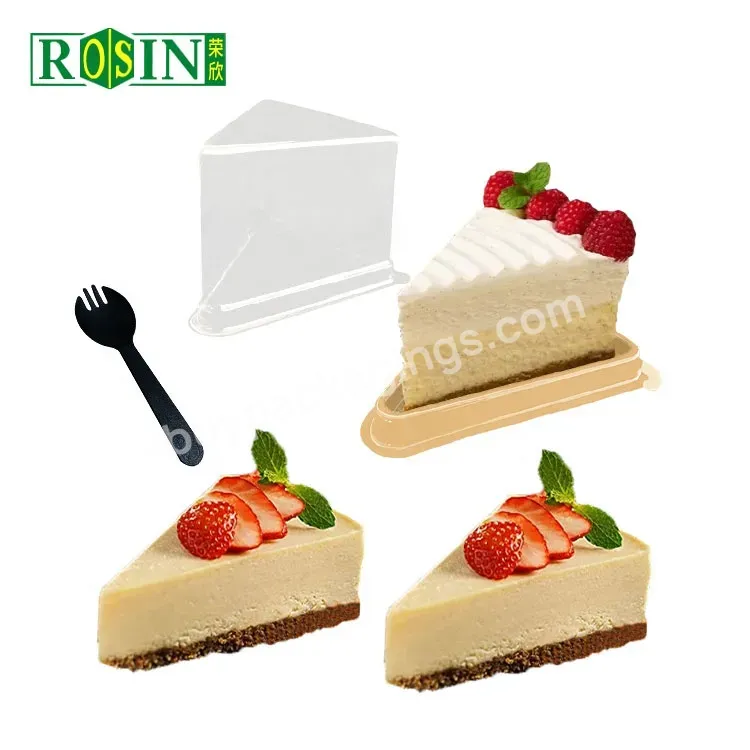 Disposable Pet Bops Triangle Cheese Cheese Mousse Cake Box Triangle Plastic Food Packaging Container With Lid And Fork