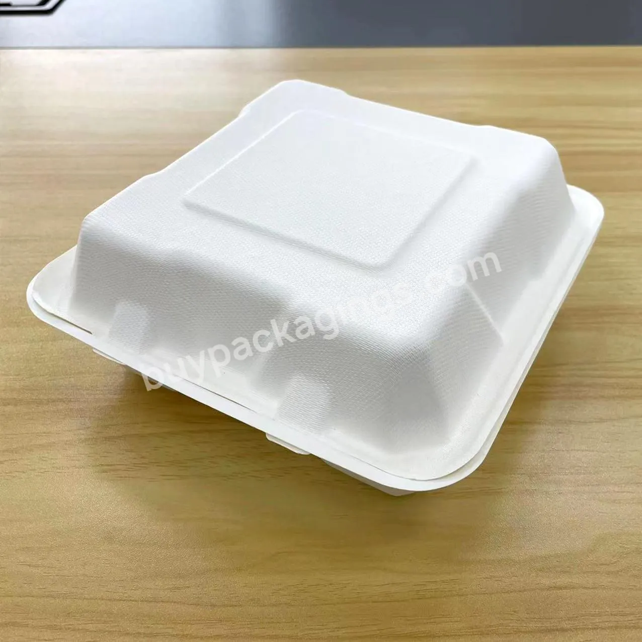 Disposable Plastic Clamshell Takeaway Box 8x8 Paper Food Container Sugarcane Bagasse Pulp Burger Lunch Box