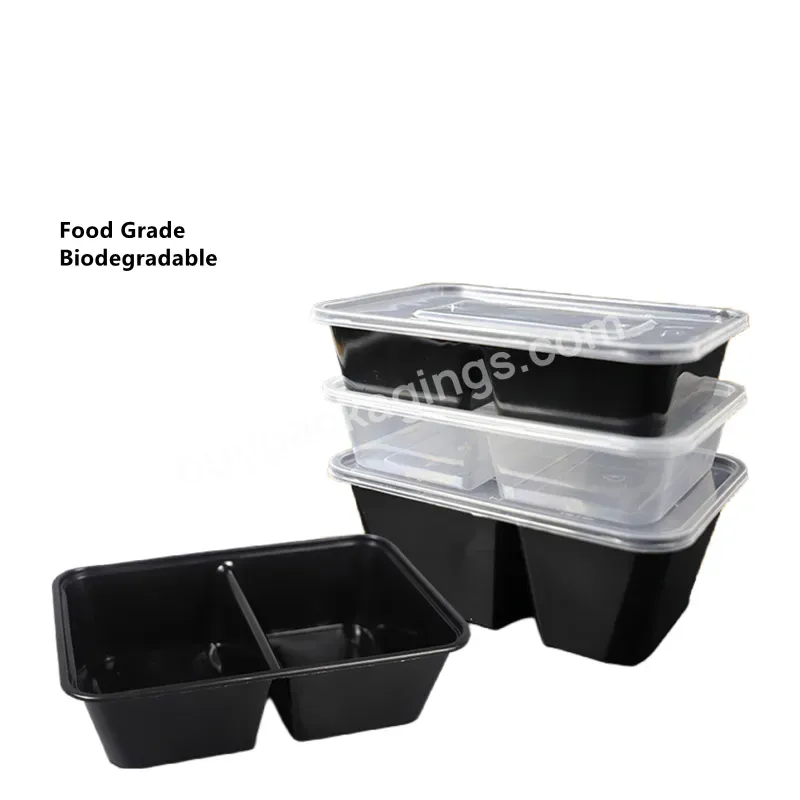 Disposable Takeaway Plastics Lunch Box Black Base Microwavable 2 Compartmentcontainer