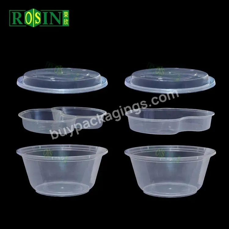 Disposable White Clear Black 2 Layer Round Pp Plastic Restaurant Soup Salad Noodle Plastic Bowl Tray Insert With Lid