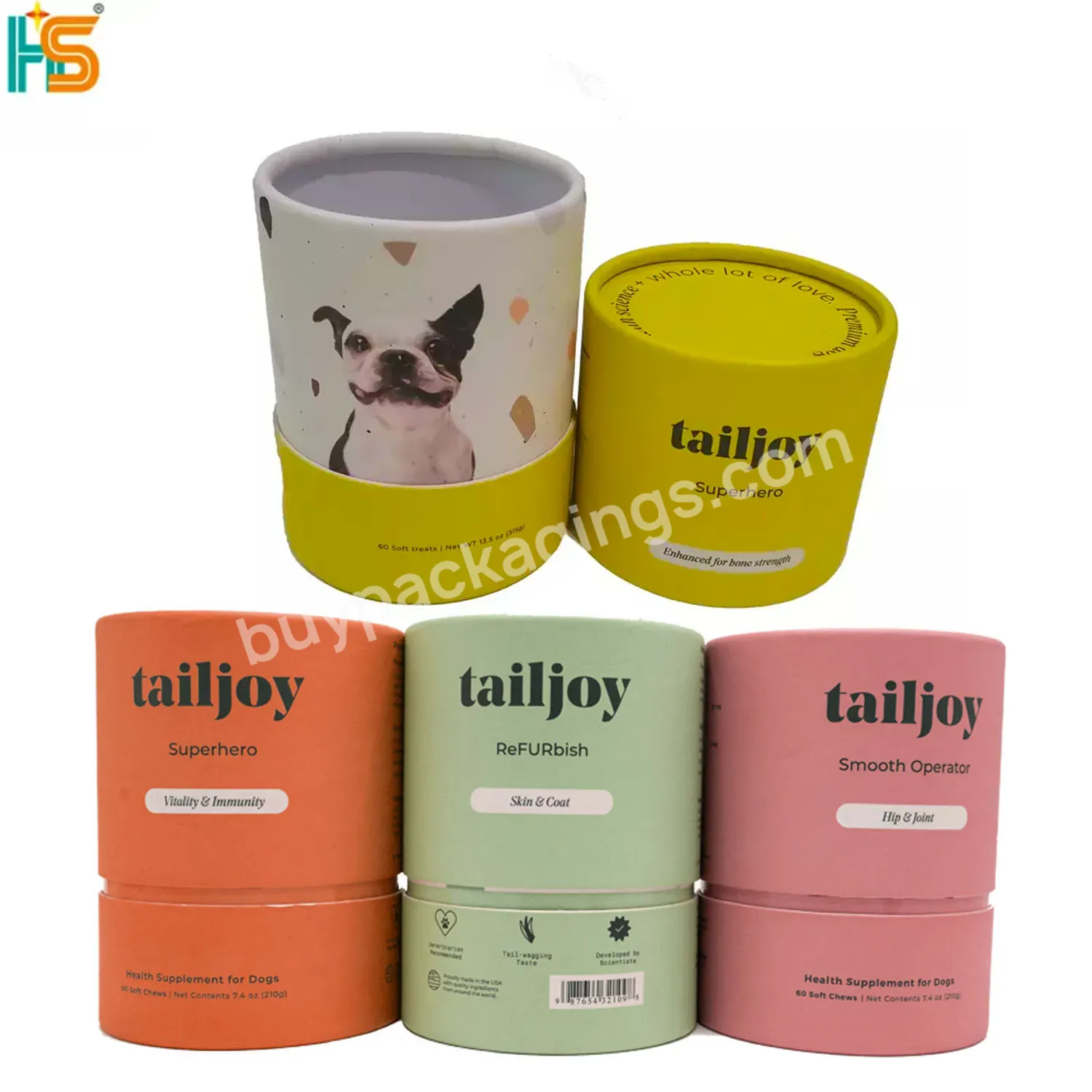 Dog Health Care Product Tea Paper Tube Packaging Food Grade Cardboard Cylinder Container For Tea Round Box Packaging
