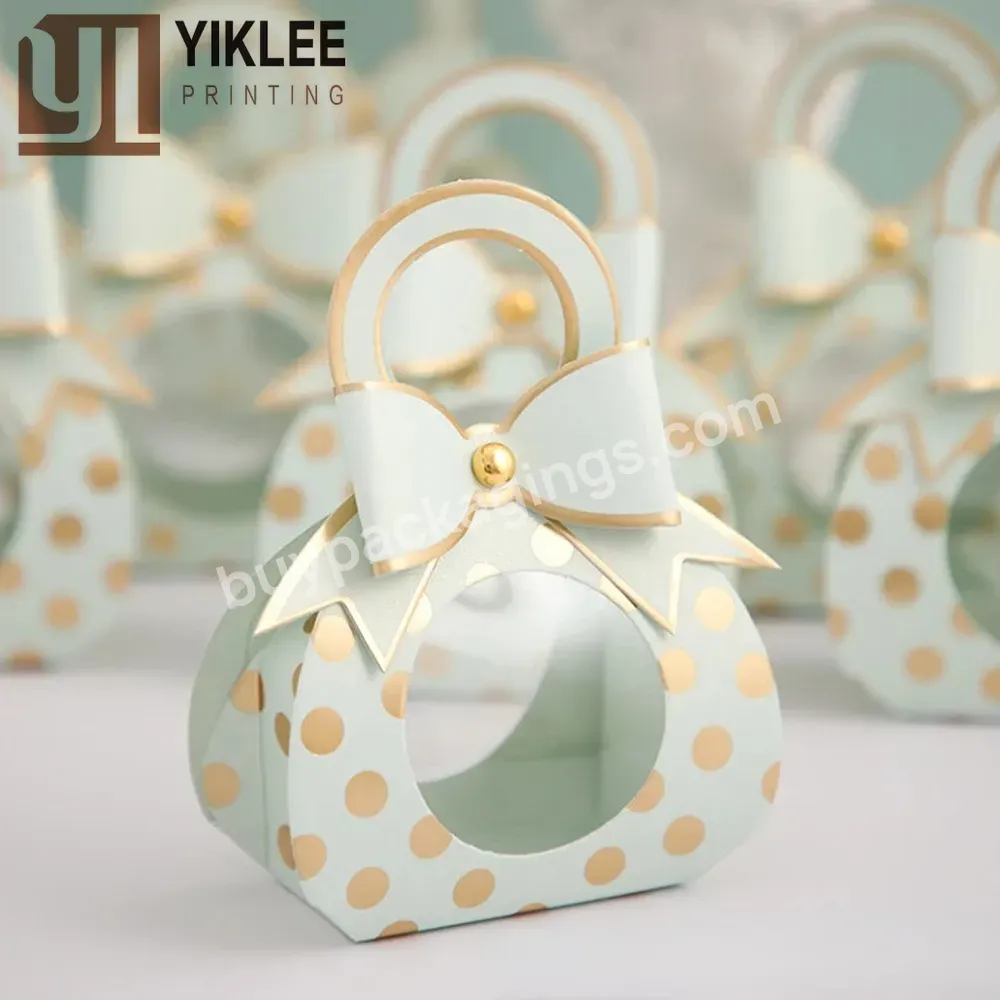 Dongguan Chocolate Candy Wedding Favors Boxes Party Baby Shower Gold Foiling Paper Portable Candy Bag Cute Bow Mini Gift Bag