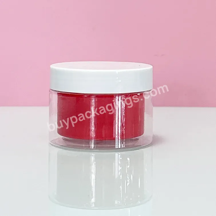 Double Layer Plastic Clear Pots Cosmetic Body Scrub Container Empty Pet Plastic Jars And Red Liner With White Lids - Buy Pet Plastic Jars,Clear Pet Plastic Jar,Pet Plastic Jar With Aluminum Lid.