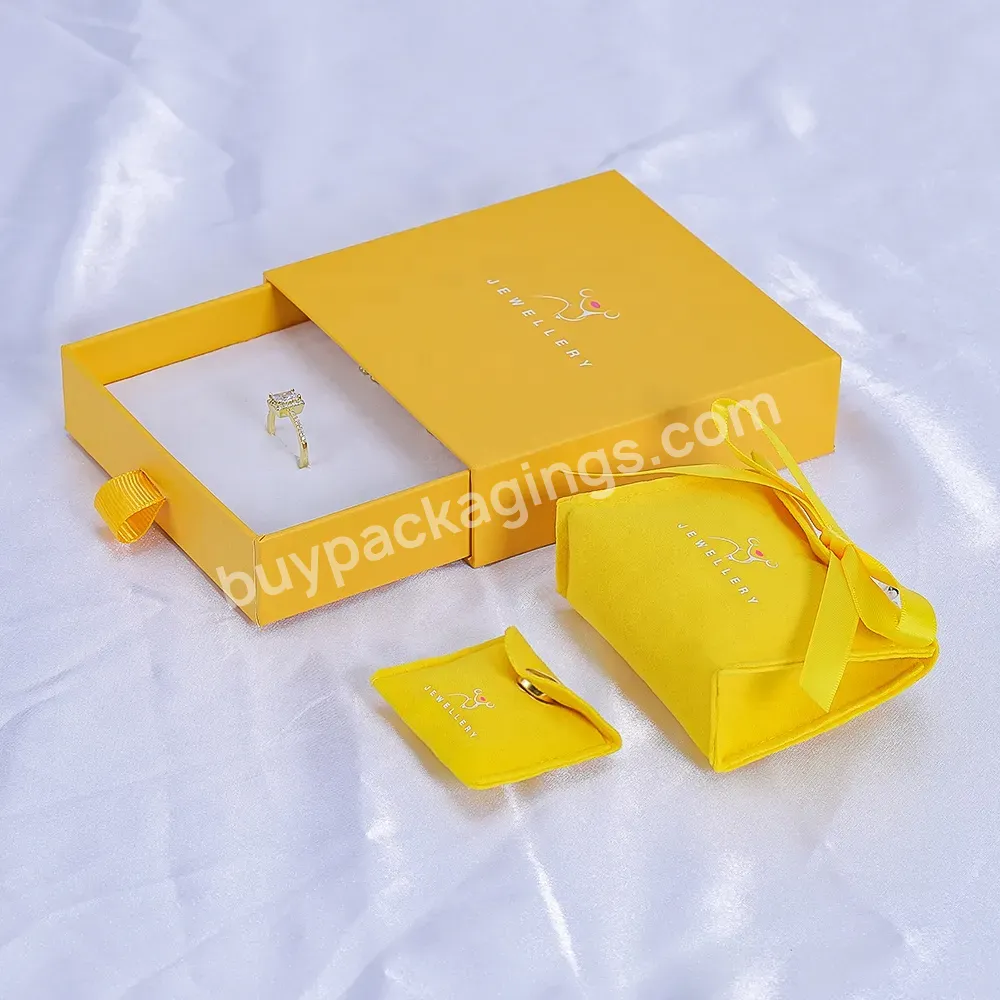 Drawer Box Fashion Jewellery Gift Packaging Yellow Rigid Boxes Paper For Jewelry Necklace Earring Customized Paperboard 3 Days