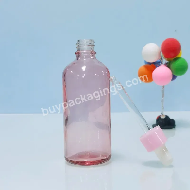 Dropper Bottle Pink Cap Transparent Pink Glass Pipette Bottles For Perfume Essence Essential Oil Cosmetic Bottle