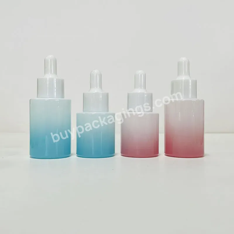 Dropper Flat Shoulder Essential Oil Serum Gradient Ramp Color Frosted Bottle 30ml Color Matte Cosmetic Glass Dropper Bottle