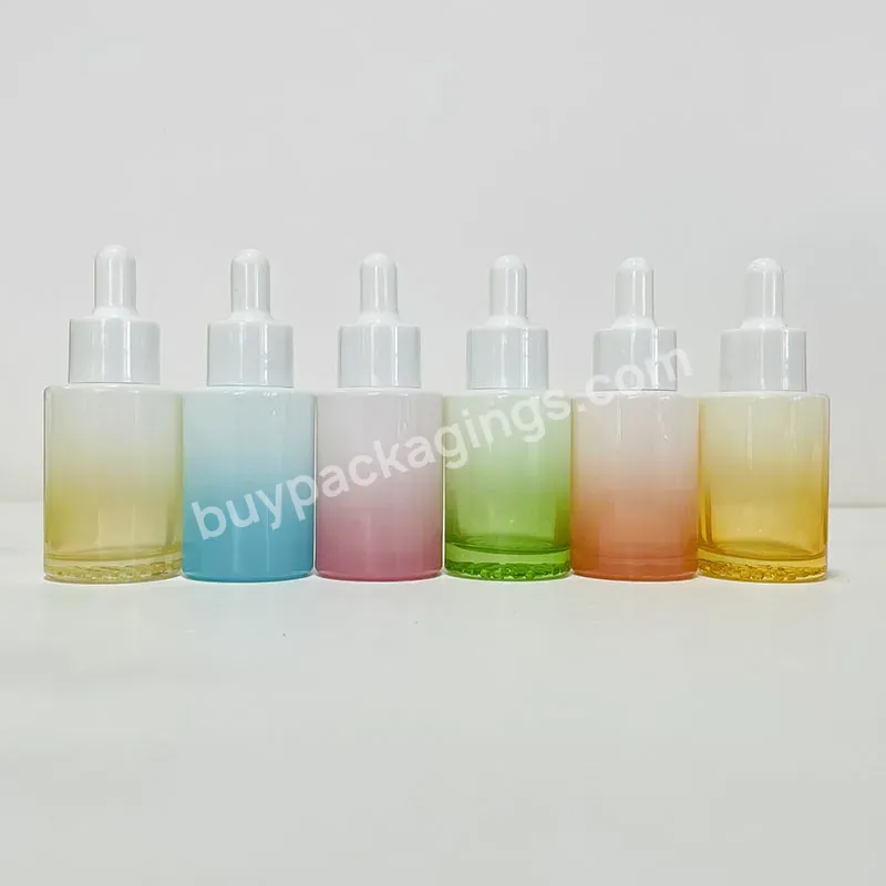 Dropper Flat Shoulder Essential Oil Serum Gradient Ramp Color Frosted Bottle 30ml Color Matte Cosmetic Glass Dropper Bottle