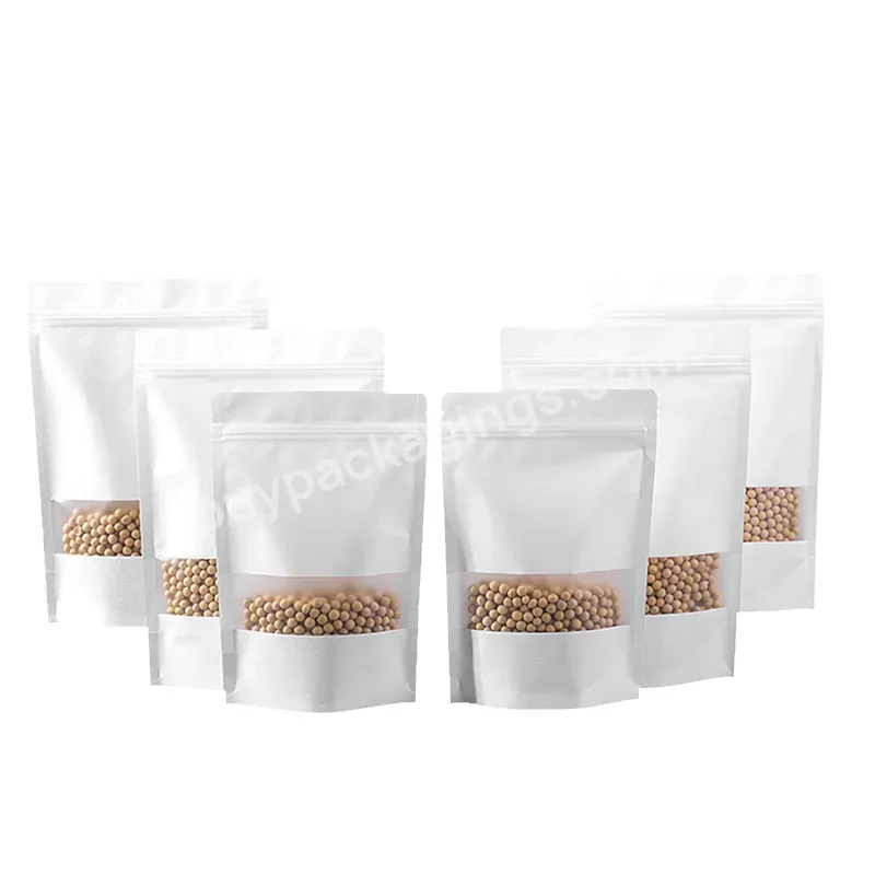 Dry Chip Candy Printing White Paper Bag Customized Logo Fashion Frosted Window Zipper Food Paper Bags