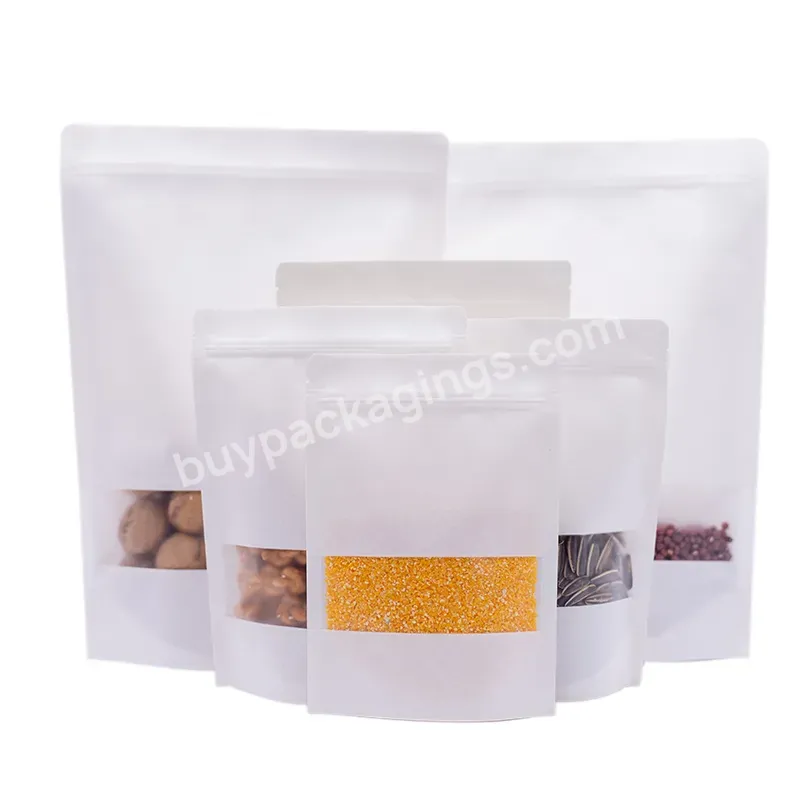 Dry Chip Candy Printing White Paper Bag Customized Logo Fashion Frosted Window Zipper Food Paper Bags