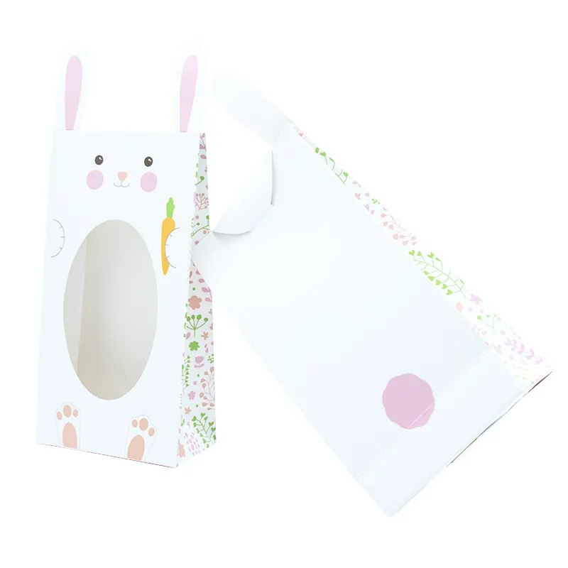 Easter a bag of 4 white rabbit themed bunny party cartoon gifts candy biscuits snack food paper candy box with hollow window
