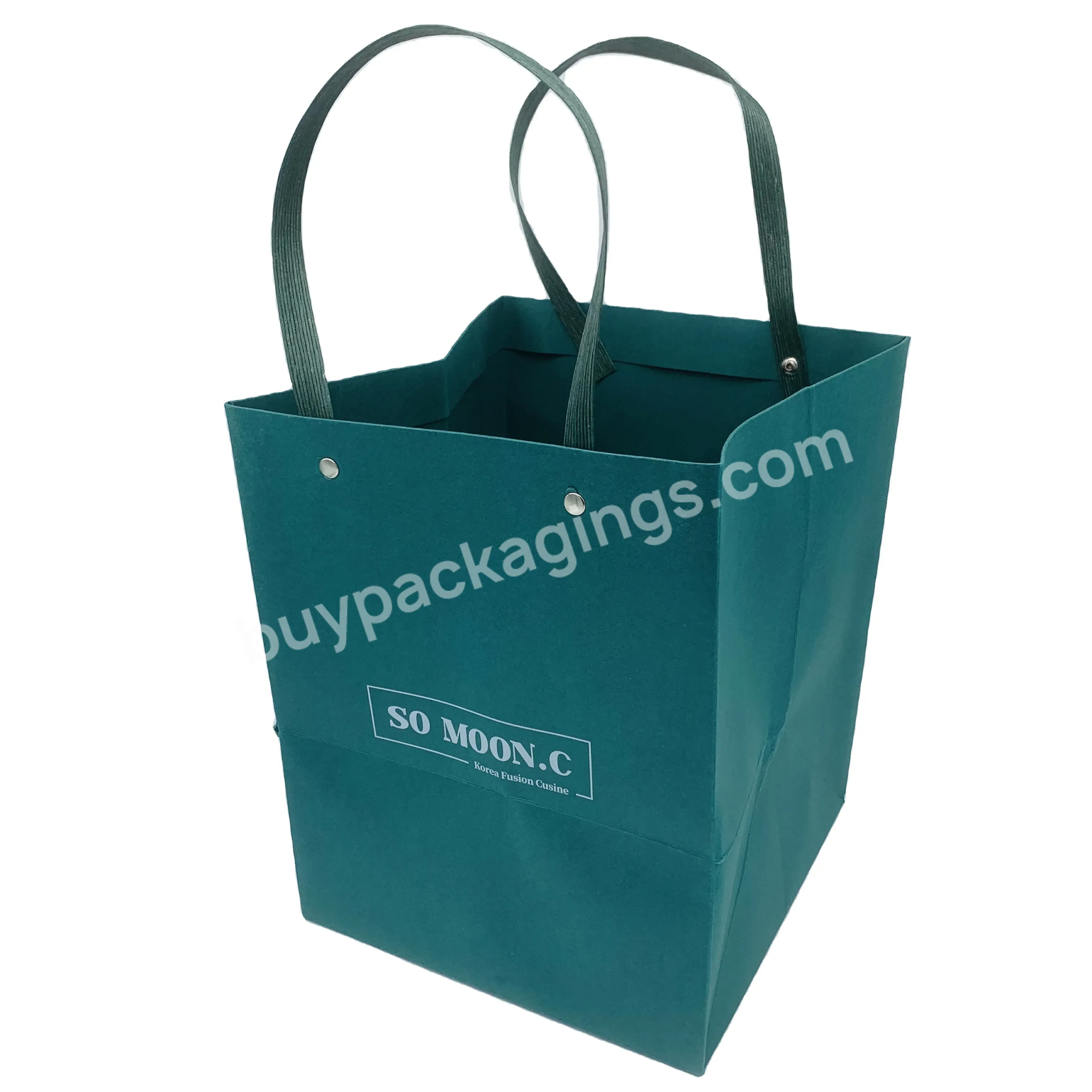 Easy Foldable Tactile Logo Custom Special Advertising Perforated Pastry Packaging Studs Secure The Braided Handle Paper Bags