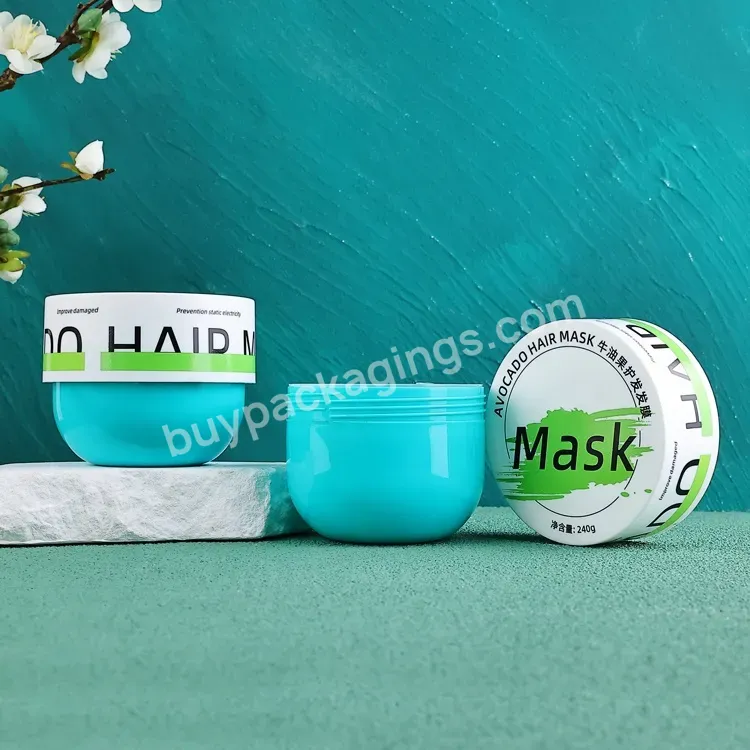 Eco Friendly 240g Cosmetic Packaging Green Wide Mouth Facial Mask Skin Cream Container Plastic Hair Care Mask Body Butter Jar