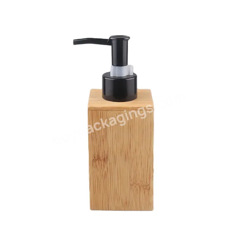 Eco-friendly 300ml Bamboo Lotion Spray Bottle Hand Cleanser Gel Liquid Soap Dispenser Square Bottle