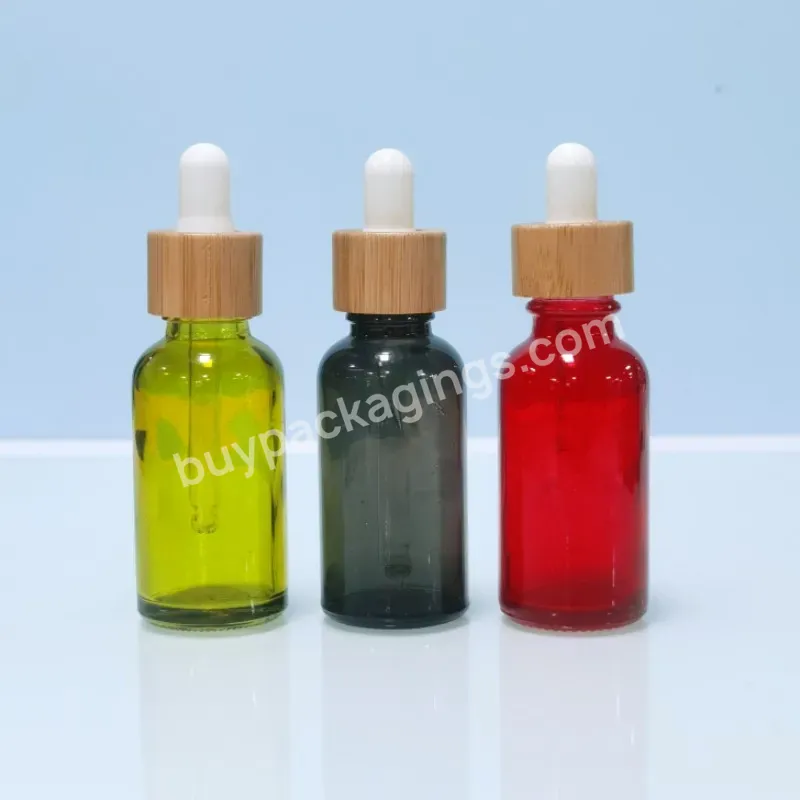 Eco Friendly 30ml 1 Oz Hair Oil Clear Transparent Cosmetic Glass Bottle With Bamboo Dropper Cap