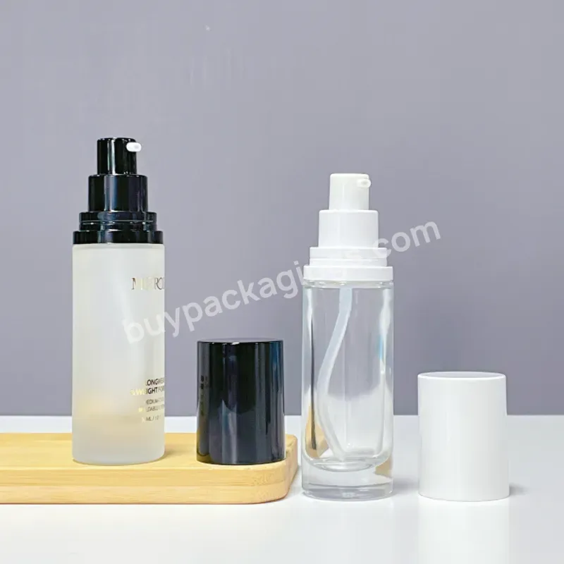 Eco Friendly 30ml Round Cosmetic Packaging Frosted Empty Face Serum Pump Lotion Foundation Bottle Glass Serum Bottle With Pump