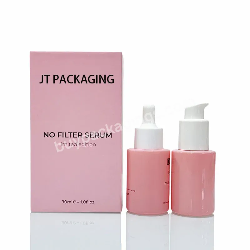 Eco Friendly 30ml Round Cosmetic Packaging Frosted Empty Face Serum Pump Lotion Foundation Bottle Glass Serum Bottle With Pump