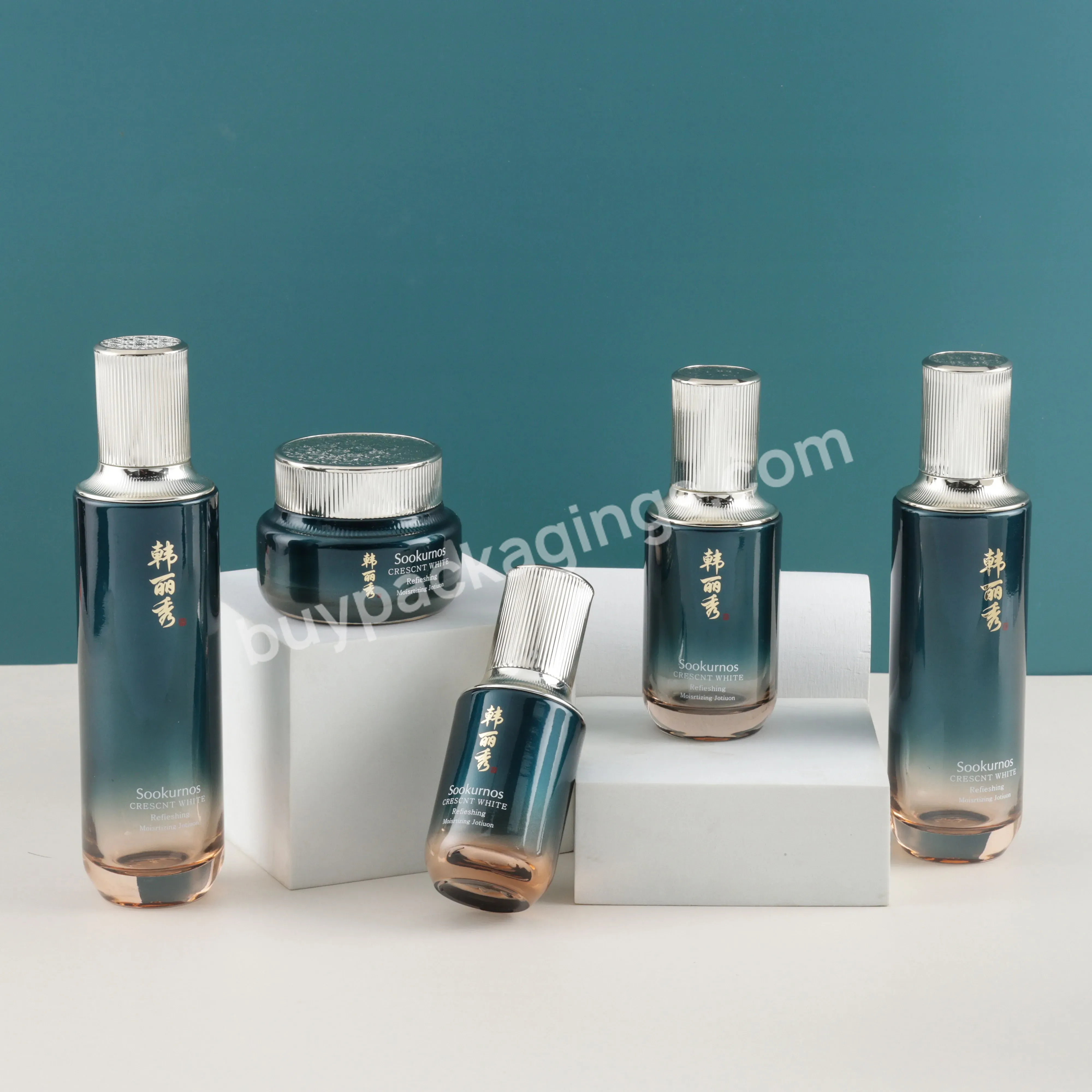 Eco Friendly 40ml 100ml 120ml Gold Cosmetic Empty Special Shape Lotion Serum Pump Bottle Packaging Set And 50g Jar