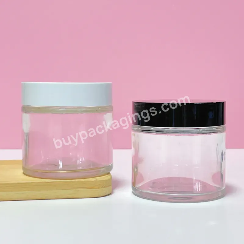 Eco-friendly 4oz Clear Straight Side Glass Jar Transparent Cosmetics Body Scrub Jars With White Lid