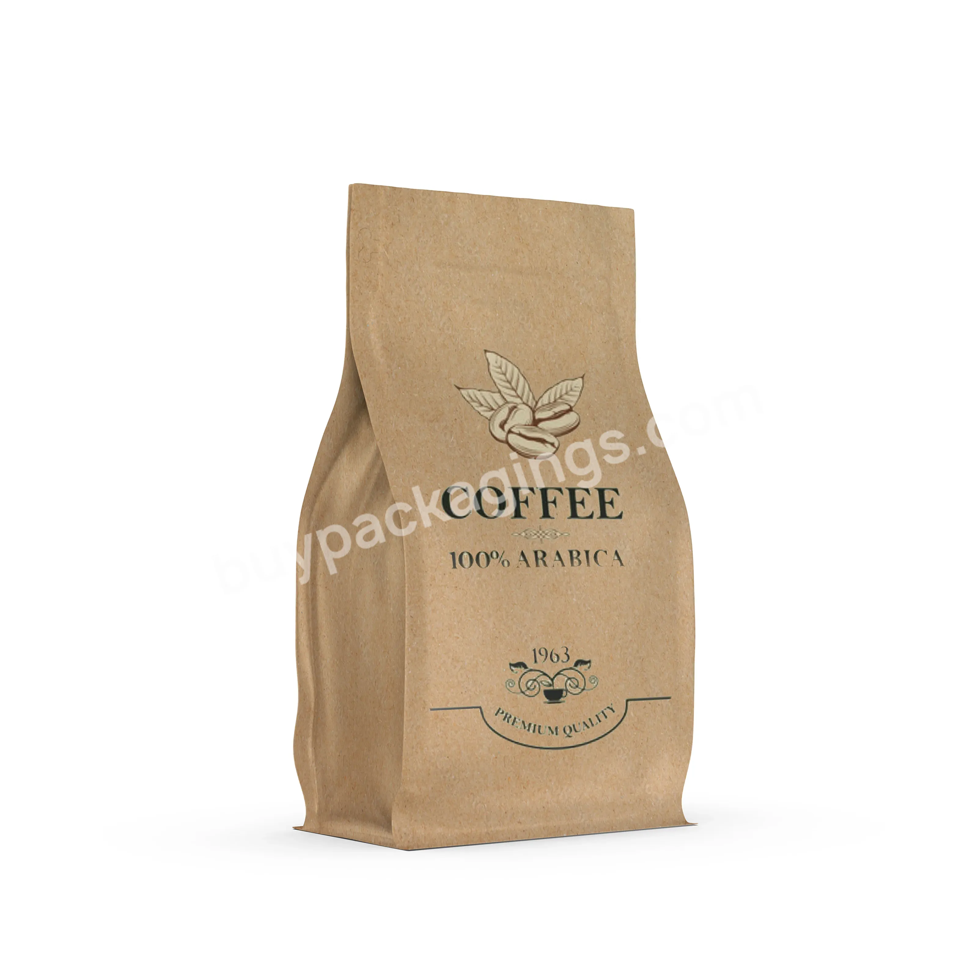 Eco Friendly 50g 1kg 2kg Custom Printed Brown Paper Flat Bottom Coffee Bag Smell Proof Kraft Paper Bag For Coffee Bean