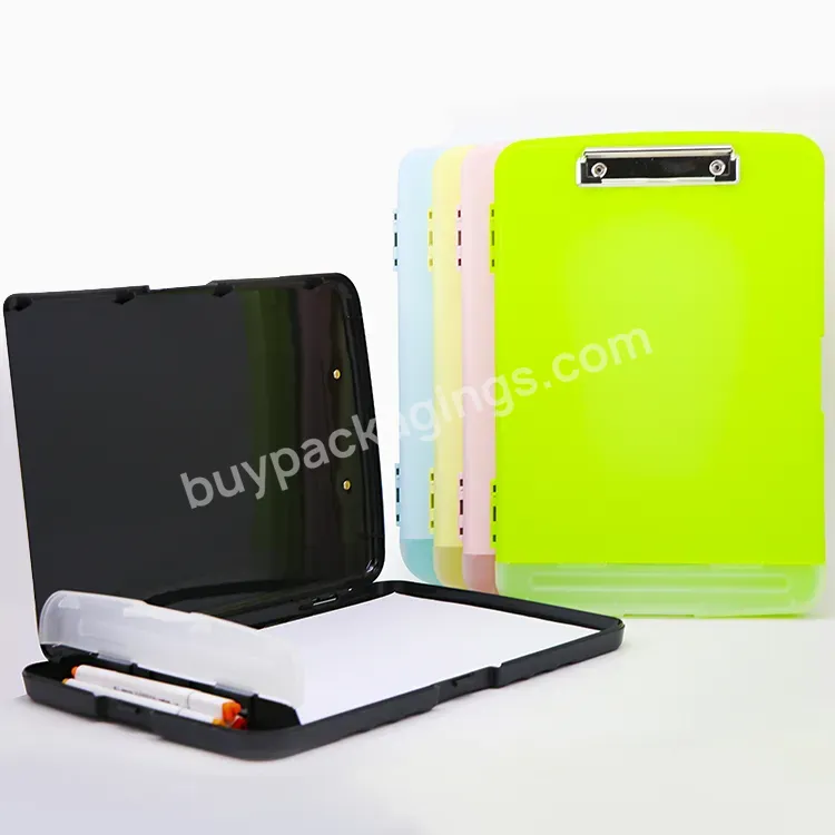 Eco Friendly Blue Plastic Storage A4 Paper Foldable Clip Folder Nursing Clipboard With Storage Steel Clip