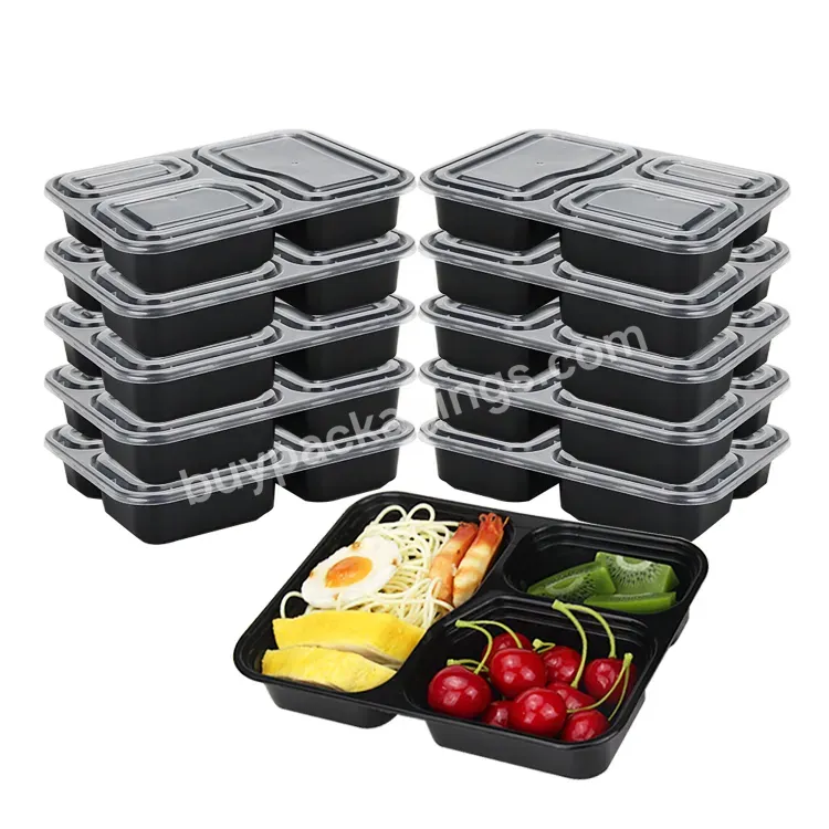 Eco Friendly Bpa Free Reusable Leakproof Stackable Black 3 Compartment Disposable Pp Plastic Take-out Lunch Box