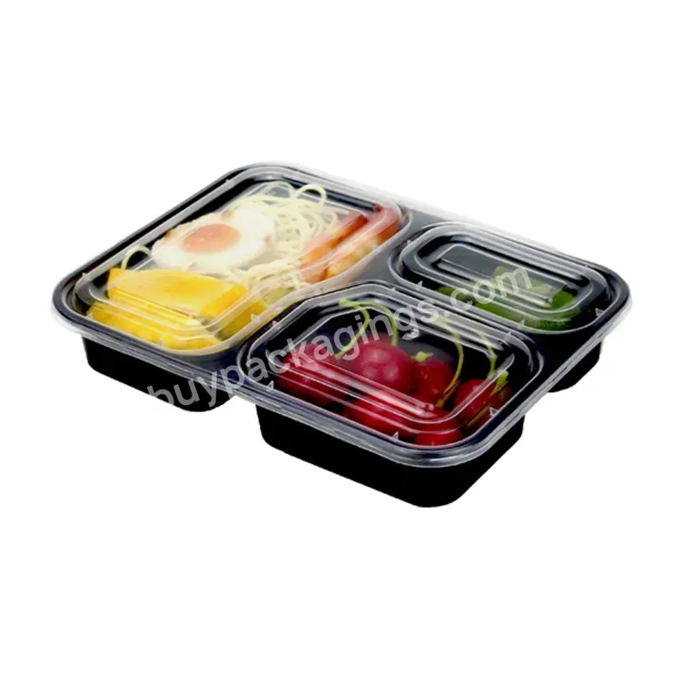 Eco Friendly Bpa Free Reusable Leakproof Stackable Black 3 Compartment Disposable Pp Plastic Take-out Lunch Box