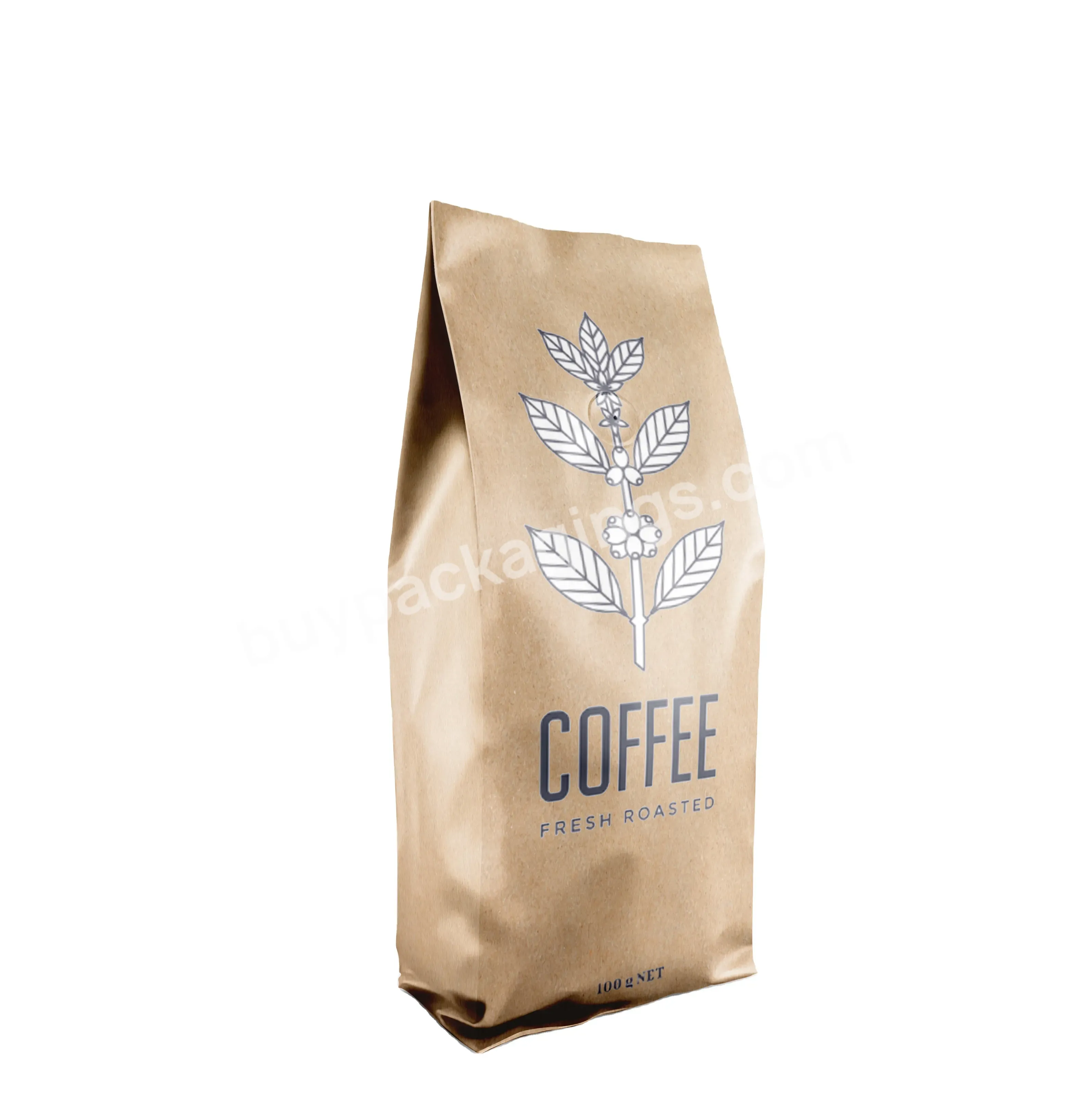 Eco Friendly Compost Kraft Paper Box Pouch Coffee Bag With Valve Customized Clip Kraft Pla Coffee Outer Bag