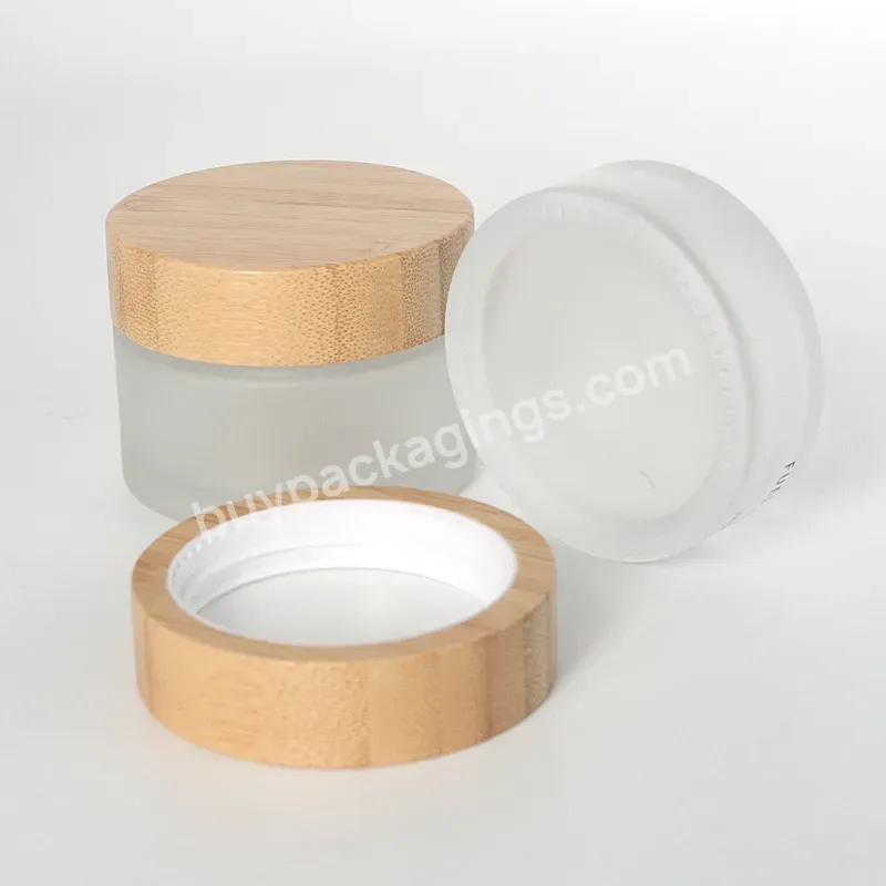 Eco Friendly Cosmetic Luxury Packaging Glass Jar With Bamboo Lid 15ml 30ml 50ml 100ml - Buy Frosted Glass Cream Jar With Bamboo Lid,Cosmetics Bamboo Jars With Screw Cap,Lotion Serum Cream Glass Cosmetic Jar.