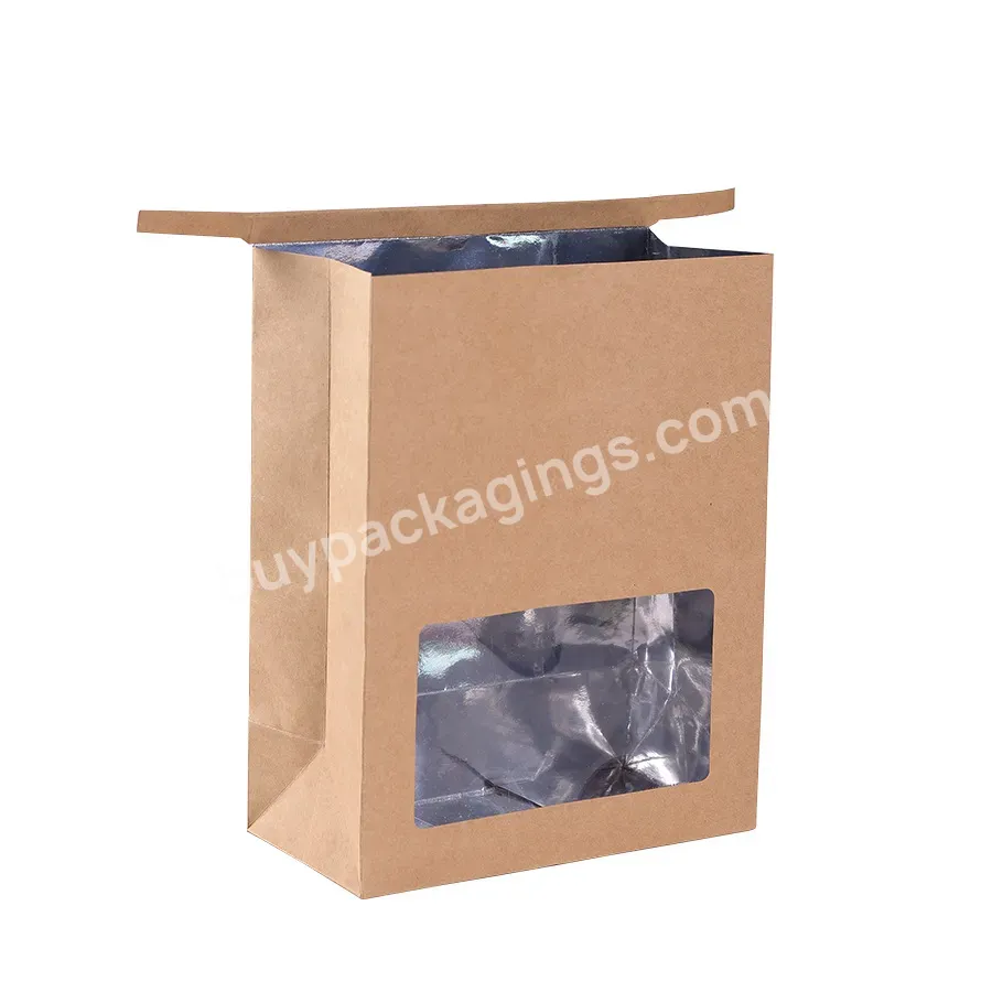 Eco Friendly Custom Flat Botton Clear Window Kraft Paper Tin Tie Bag Heat Seal Kraft Paper Coffee Bags