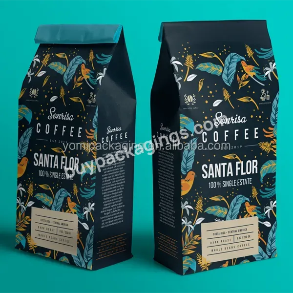 Eco Friendly Custom Printed Aluminium Foil Flat Bottom Coffee Bags With Valve