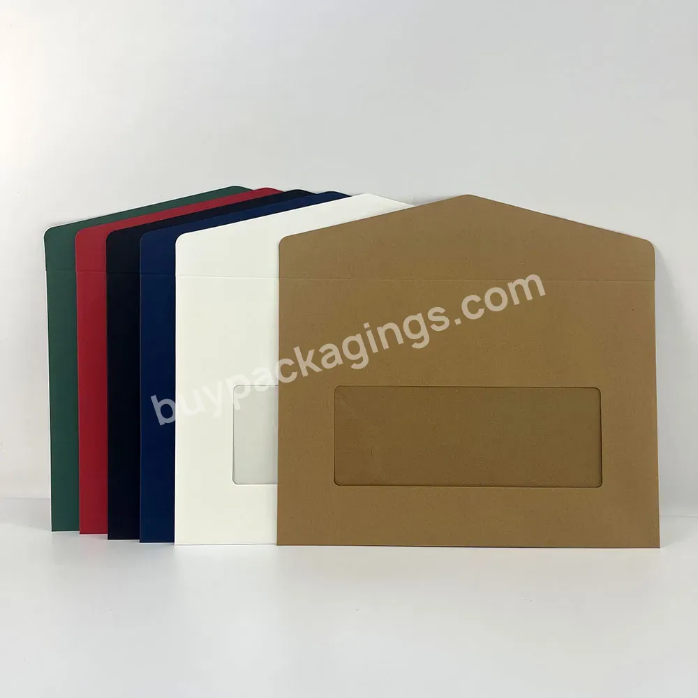Eco-friendly Custom Printing Gift Paper Thank You Card Packaging Envelope Black Kraft Envelope Packaging Bag With Clear Window