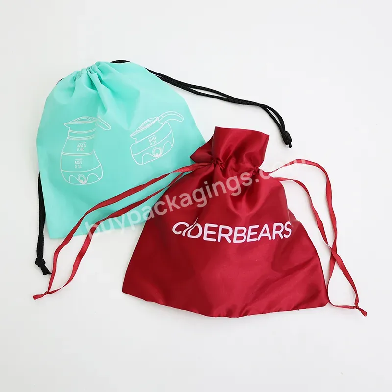 Eco Friendly Custom Small Draw String Printed Drawstring Clothes Packaging Plastic Shopping Bags Nylon Satin Drawstring Bag