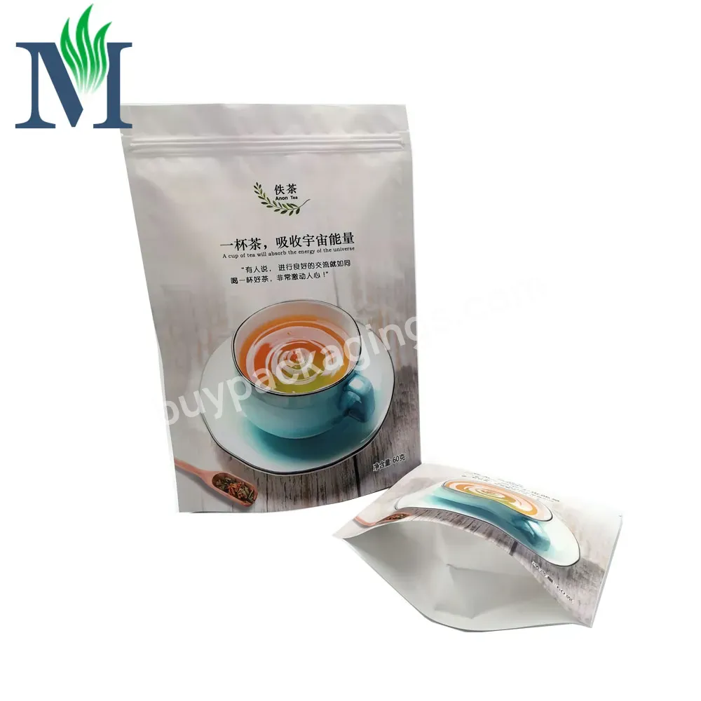Eco Friendly Customized Print 60g 100g Packaging Bag Recyclable Chip Stand Up Pouch Kraft Paper Tea Coffee Bag