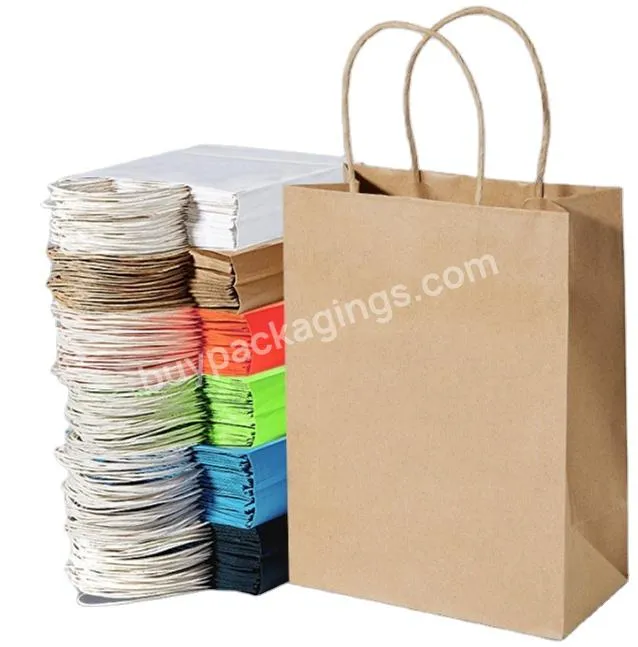 Eco Friendly Customized Reusable  Kraft Brown Paper Packaging Bag For Mailer Gift Shopping Craft Food With Handles And Logo