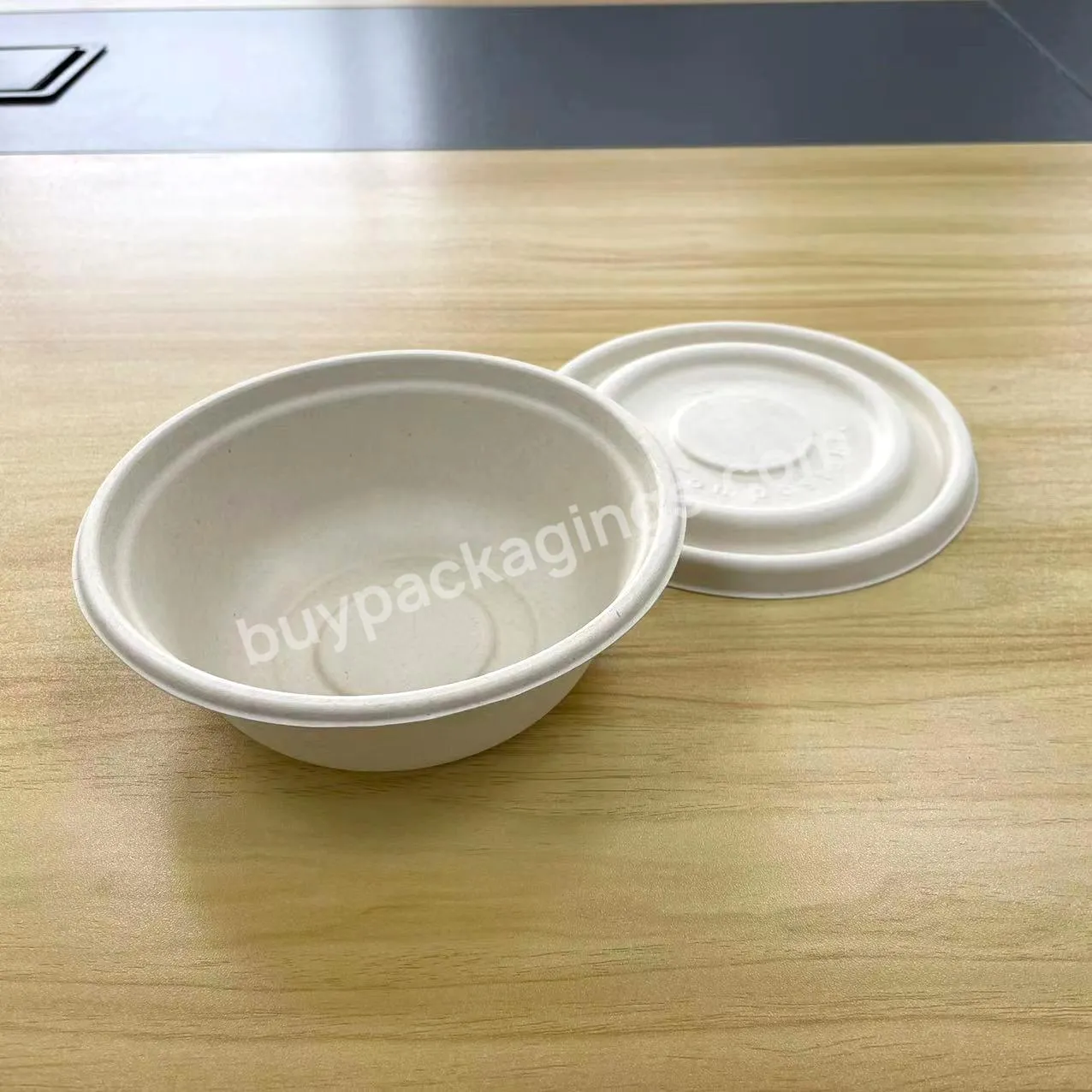 Eco Friendly Disposable Bagasse Sugarcane Pulp Bowl 500ml White Round Paper Plates Salad Bowls With Lid