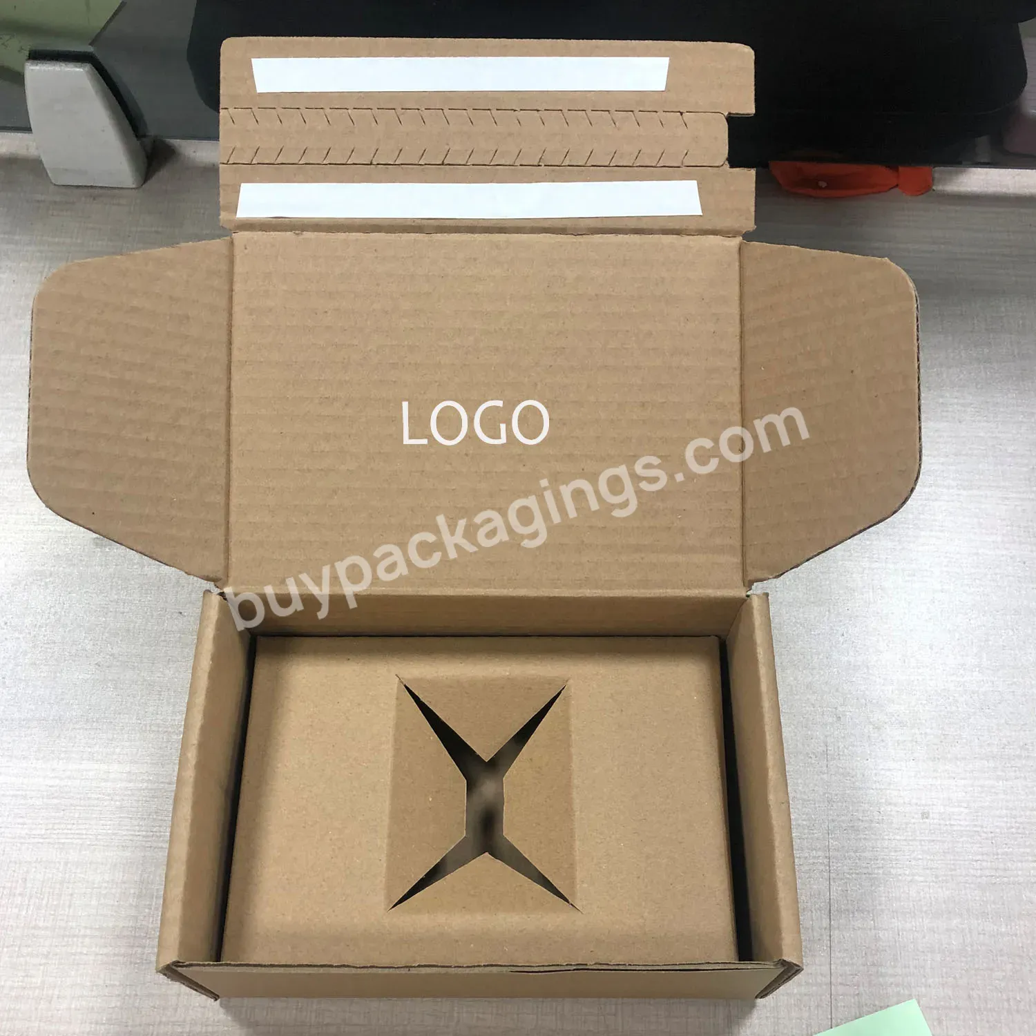 Eco Friendly Ecommerce Kraft Paper Box Packaging Custom Logo Corrugated Mailer Tear Strip Jar Insert Shipping Box For Cosmetics