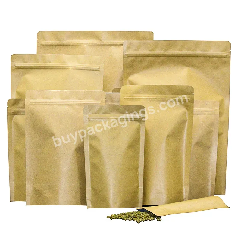 Eco-friendly Food Paper Bag Heat Seal Zipper Aluminum Foil Inside Brown Kraft Paper Bags
