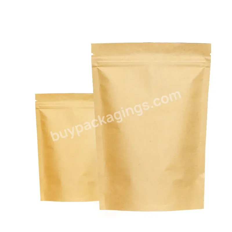 Eco Friendly Kraft Paper Stand Up Bag Coating Aluminum Foil Inside Good Quality Kraft Paper Ziplock Bags