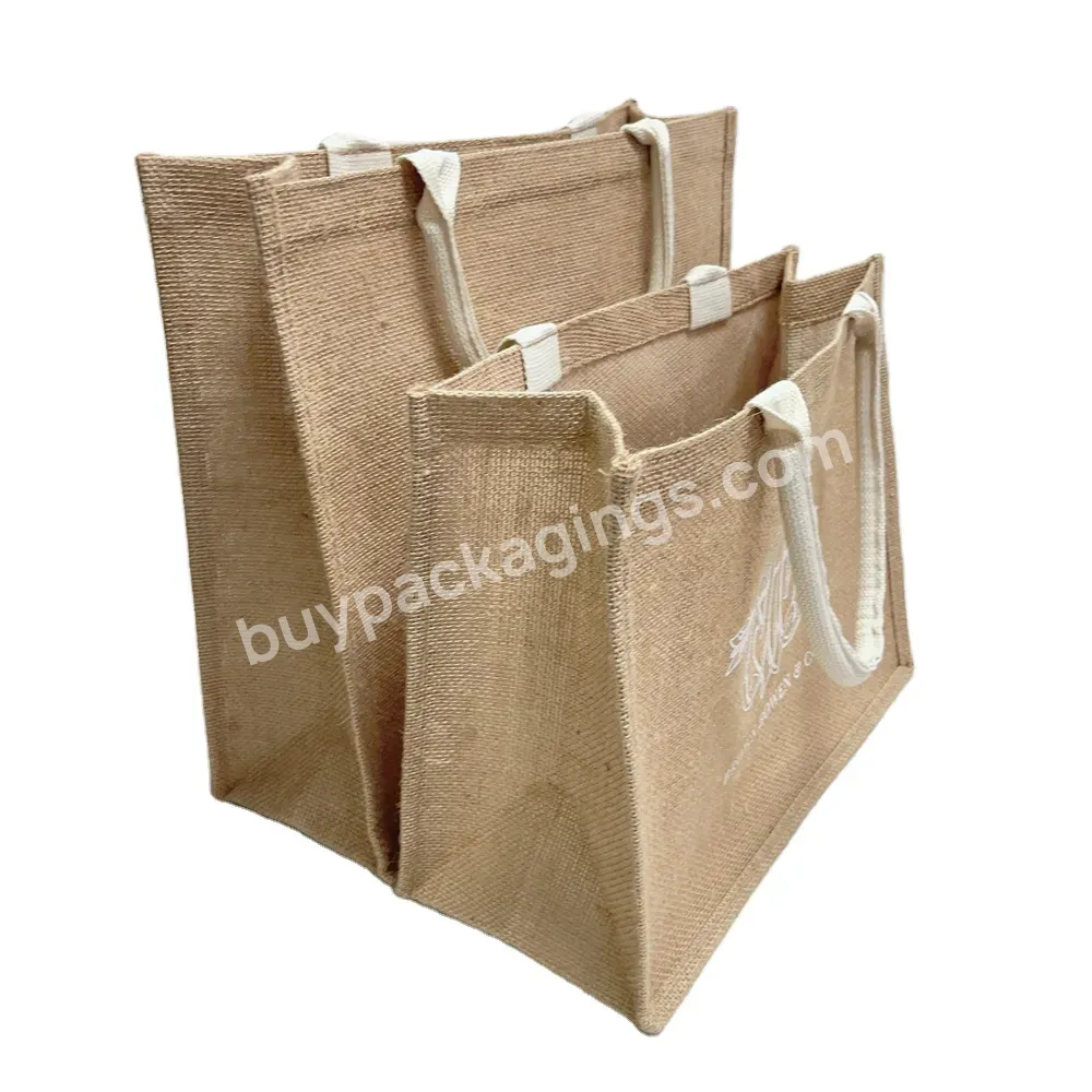 Eco Friendly Laminated Custom Logo Jute Bag Burlap Reusable Linen Beach Bag Hessian Shopping Tote Bags