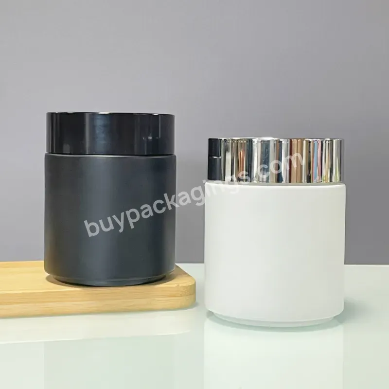 Eco-friendly Luxury Cosmetic Packaging Glass Jars 50g 100g 200g White Black Frosted Glass Cream Jars With Sliver Lid